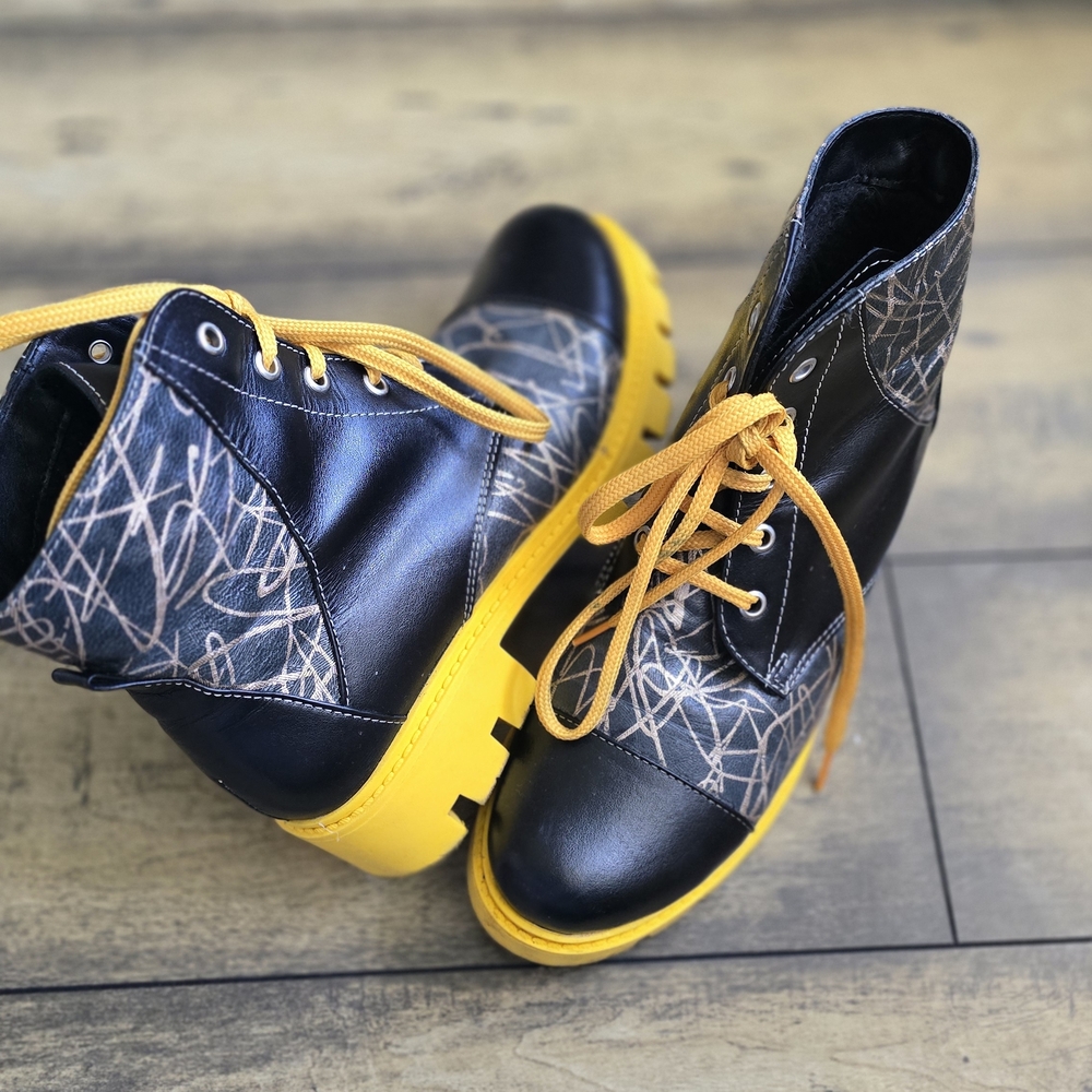 Trendy Black and Yellow Ankle Boots